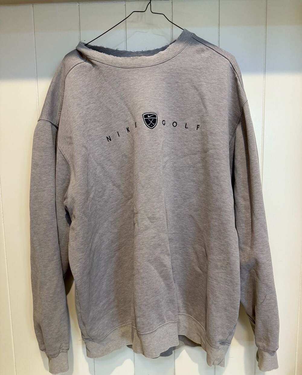Nike Golf Vintage Embroidered Shield Logo Sweatshirt Heather Grey XXL